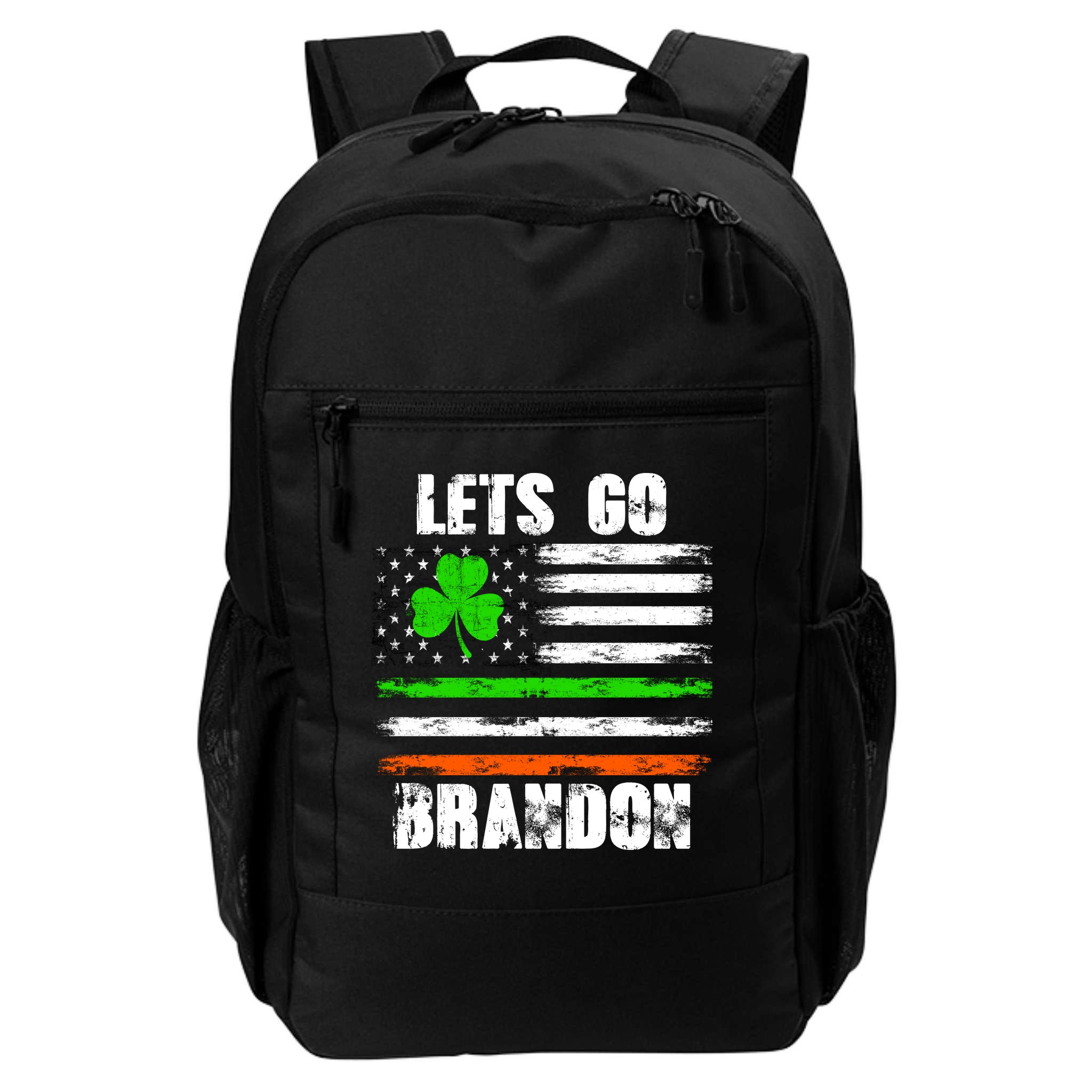 Lets Go Brandon St Patrick's Day Distressed America USA Flag Clover Backpack