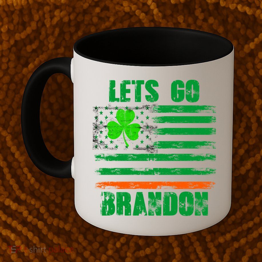 Lets Go Brandon St Patrick's Day Distressed America USA Flag Clover Mug