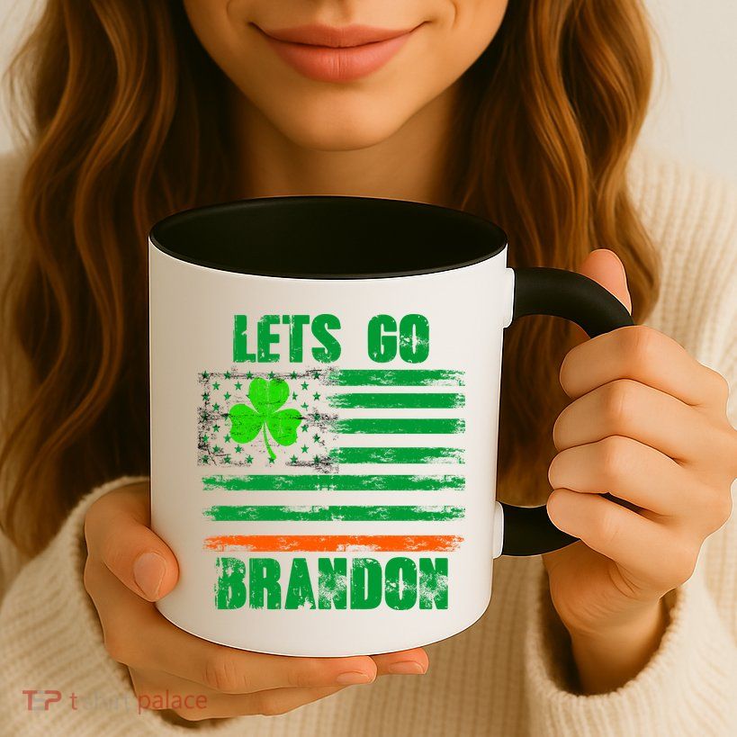 Lets Go Brandon St Patrick's Day Distressed America USA Flag Clover Mug