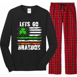 Lets Go Brandon St Patrick's Day Distressed America USA Flag Clover Long Sleeve Pajama Set