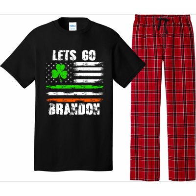 Lets Go Brandon St Patrick's Day Distressed America USA Flag Clover Pajama Set