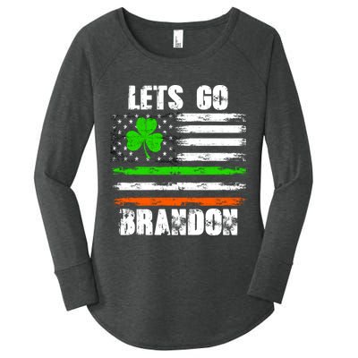 Lets Go Brandon St Patrick's Day Distressed America USA Flag Clover Women's Perfect Tri Tunic Long Sleeve Shirt