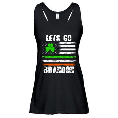 Lets Go Brandon St Patrick's Day Distressed America USA Flag Clover Ladies Essential Flowy Tank