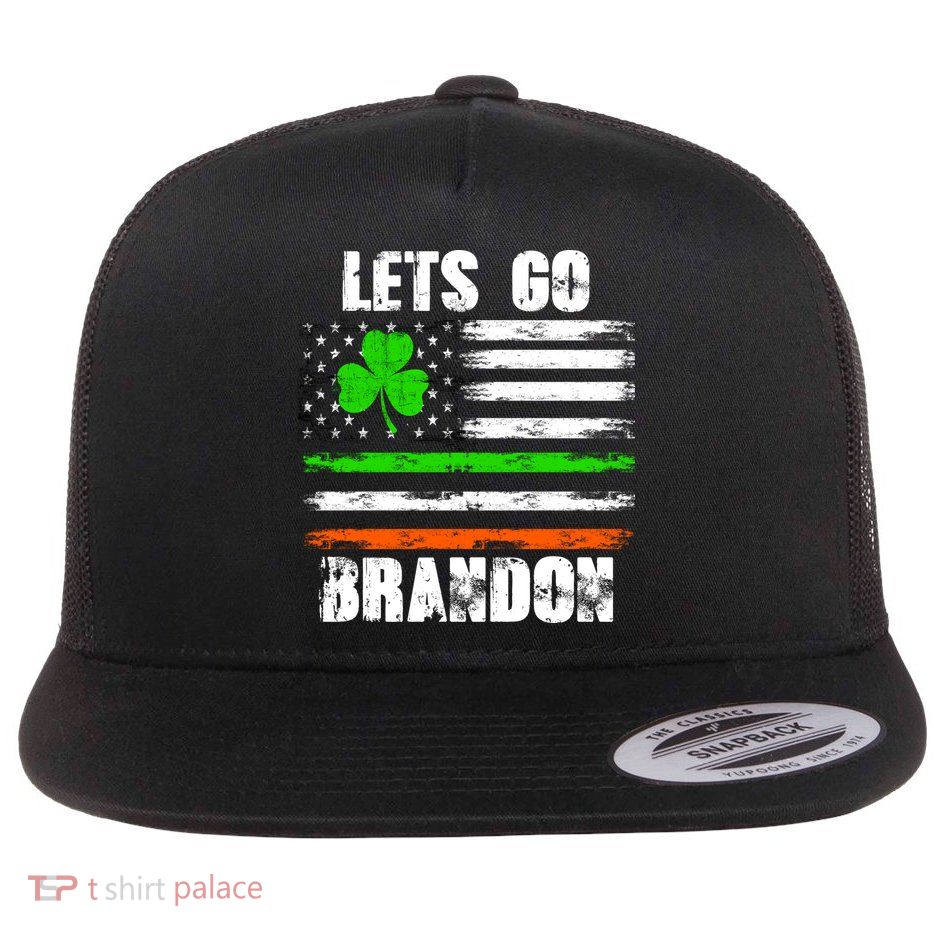 Lets Go Brandon St Patrick's Day Distressed America USA Flag Clover Flatbill Hat