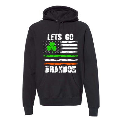 Lets Go Brandon St Patrick's Day Distressed America USA Flag Clover Premium Hoodie