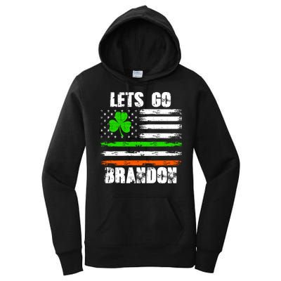Lets Go Brandon St Patrick's Day Distressed America USA Flag Clover Women's Pullover Hoodie