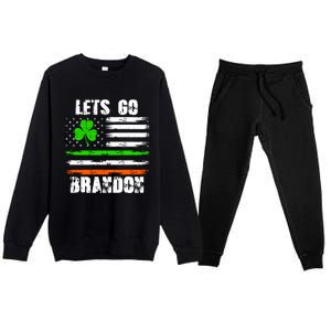 Lets Go Brandon St Patrick's Day Distressed America USA Flag Clover Premium Crewneck Sweatsuit Set