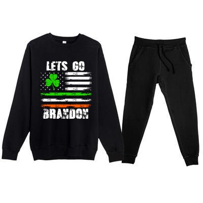 Lets Go Brandon St Patrick's Day Distressed America USA Flag Clover Premium Crewneck Sweatsuit Set