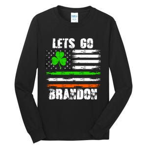 Lets Go Brandon St Patrick's Day Distressed America USA Flag Clover Tall Long Sleeve T-Shirt