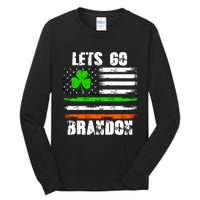 Lets Go Brandon St Patrick's Day Distressed America USA Flag Clover Tall Long Sleeve T-Shirt