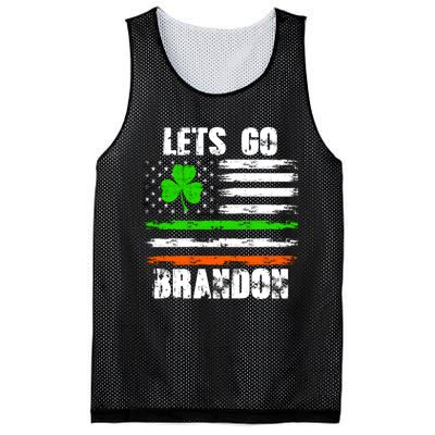 Lets Go Brandon St Patrick's Day Distressed America USA Flag Clover Mesh Reversible Basketball Jersey Tank