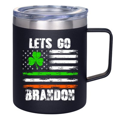 Lets Go Brandon St Patrick's Day Distressed America USA Flag Clover 12oz Stainless Steel Coffee Mug