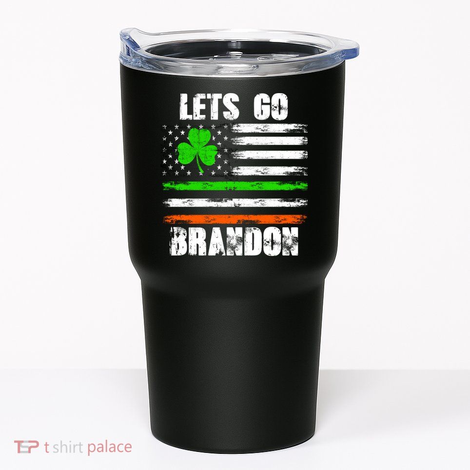 Lets Go Brandon St Patrick's Day Distressed America USA Flag Clover Tumbler