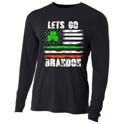 Lets Go Brandon St Patrick's Day Distressed America USA Flag Clover Cooling Performance Long Sleeve Crew