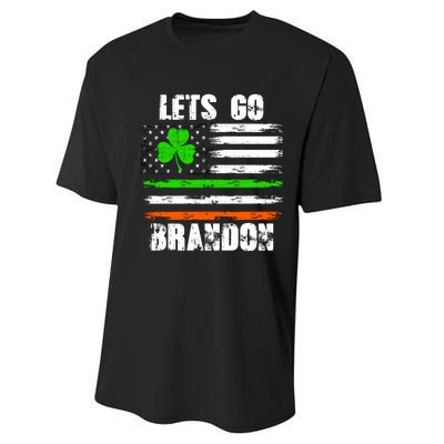 Lets Go Brandon St Patrick's Day Distressed America USA Flag Clover Performance Sprint T-Shirt