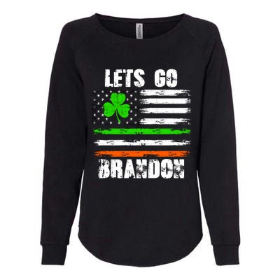 Lets Go Brandon St Patrick's Day Distressed America USA Flag Clover Womens California Wash Sweatshirt