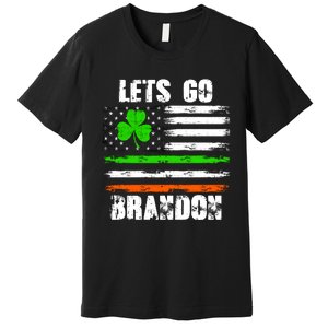 Lets Go Brandon St Patrick's Day Distressed America USA Flag Clover Premium T-Shirt