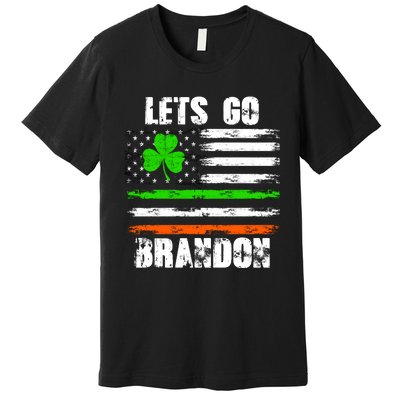 Lets Go Brandon St Patrick's Day Distressed America USA Flag Clover Premium T-Shirt