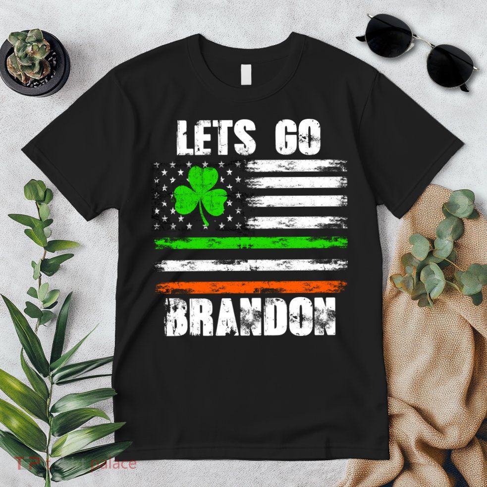 Lets Go Brandon St Patrick's Day Distressed America USA Flag Clover Premium T-Shirt