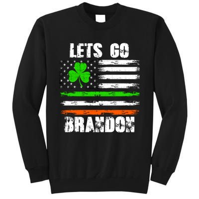 Lets Go Brandon St Patrick's Day Distressed America USA Flag Clover Tall Sweatshirt