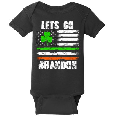 Lets Go Brandon St Patrick's Day Distressed America USA Flag Clover Baby Bodysuit