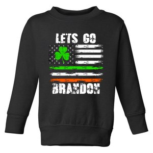 Lets Go Brandon St Patrick's Day Distressed America USA Flag Clover Toddler Sweatshirt