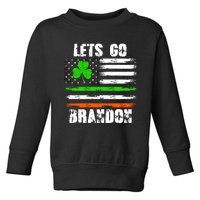 Lets Go Brandon St Patrick's Day Distressed America USA Flag Clover Toddler Sweatshirt