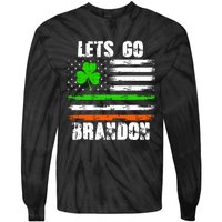 Lets Go Brandon St Patrick's Day Distressed America USA Flag Clover Tie-Dye Long Sleeve Shirt