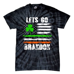 Lets Go Brandon St Patrick's Day Distressed America USA Flag Clover Tie-Dye T-Shirt