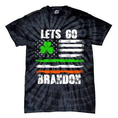 Lets Go Brandon St Patrick's Day Distressed America USA Flag Clover Tie-Dye T-Shirt