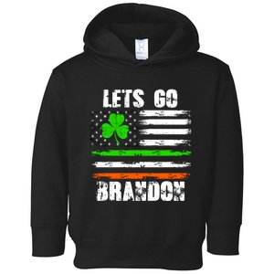 Lets Go Brandon St Patrick's Day Distressed America USA Flag Clover Toddler Hoodie