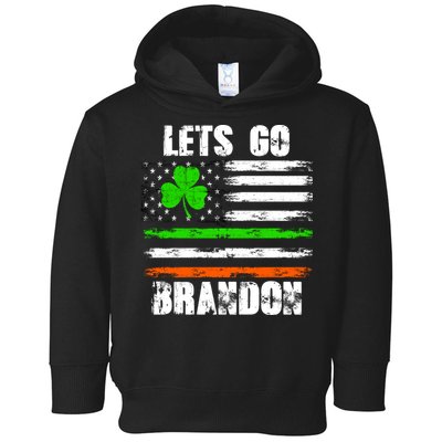 Lets Go Brandon St Patrick's Day Distressed America USA Flag Clover Toddler Hoodie