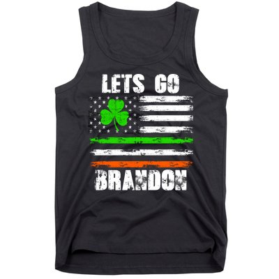 Lets Go Brandon St Patrick's Day Distressed America USA Flag Clover Tank Top