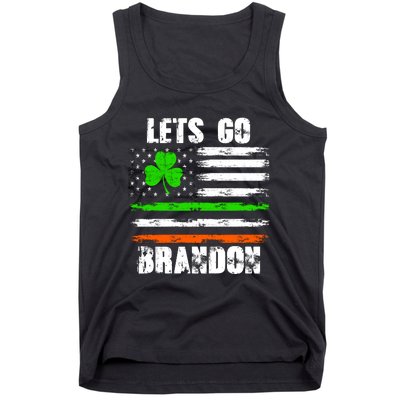 Lets Go Brandon St Patrick's Day Distressed America USA Flag Clover Tank Top