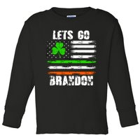 Lets Go Brandon St Patrick's Day Distressed America USA Flag Clover Toddler Long Sleeve Shirt