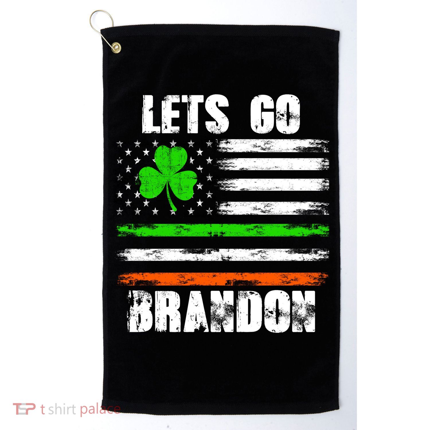 Lets Go Brandon St Patrick's Day Distressed America USA Flag Clover Golf Towel