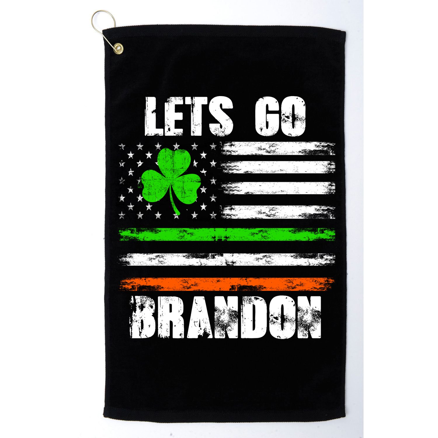 Lets Go Brandon St Patrick's Day Distressed America USA Flag Clover Golf Towel