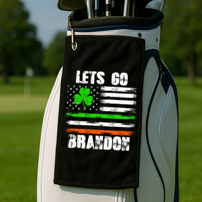 Lets Go Brandon St Patrick's Day Distressed America USA Flag Clover Golf Towel