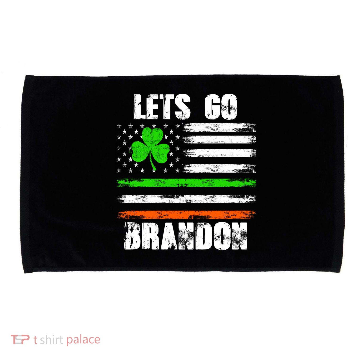 Lets Go Brandon St Patrick's Day Distressed America USA Flag Clover Microfiber Hand Towel