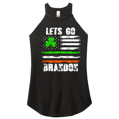 Lets Go Brandon St Patrick's Day Distressed America USA Flag Clover Women’s Perfect Tri Rocker Tank