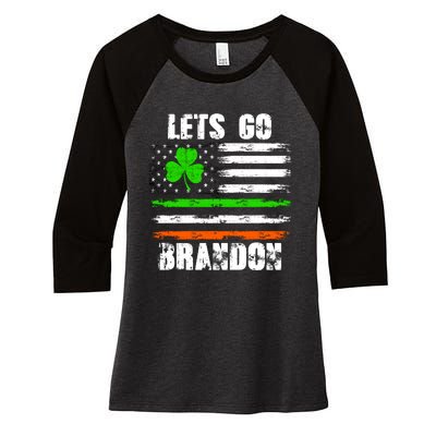 Lets Go Brandon St Patrick's Day Distressed America USA Flag Clover Women's Tri-Blend 3/4-Sleeve Raglan Shirt