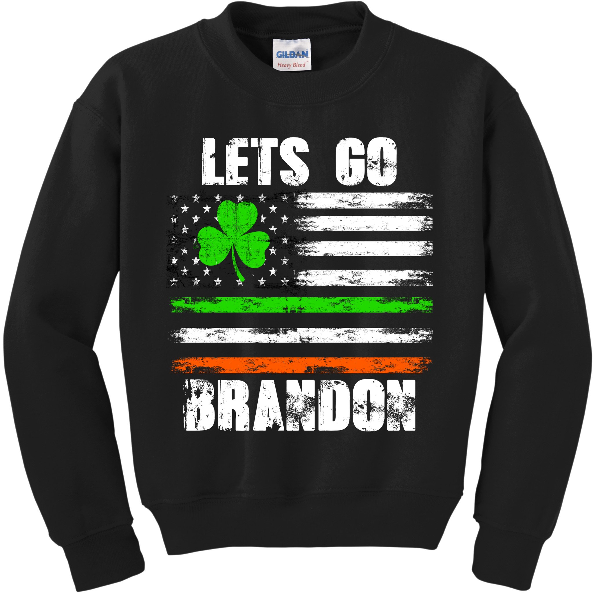 Lets Go Brandon St Patrick's Day Distressed America USA Flag Clover Kids Sweatshirt