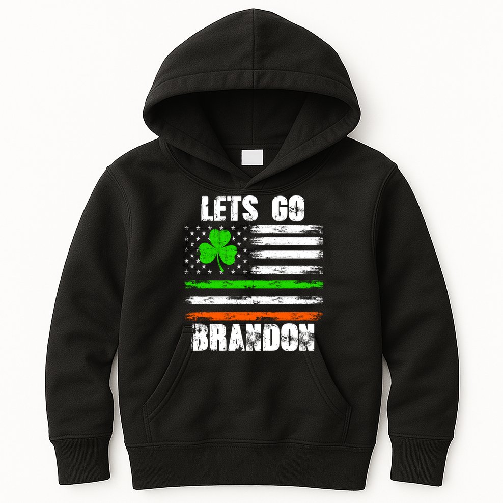 Lets Go Brandon St Patrick's Day Distressed America USA Flag Clover Kids Hoodie
