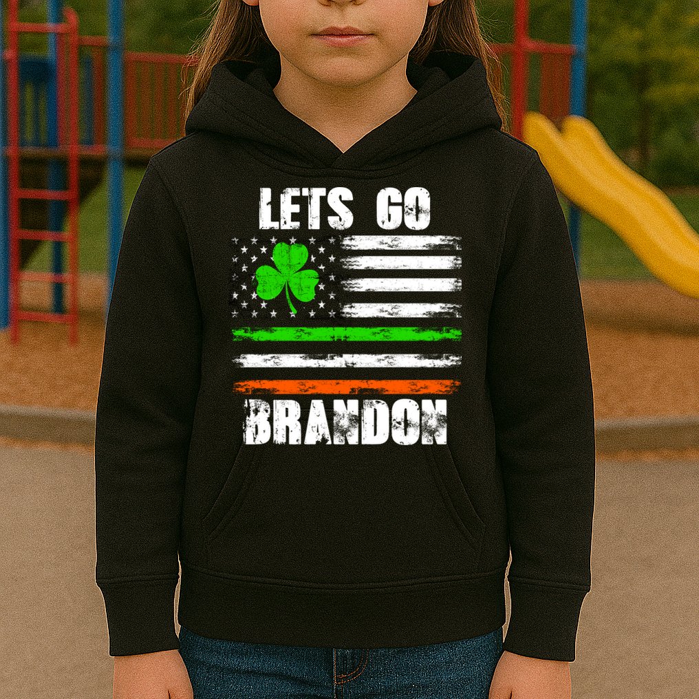Lets Go Brandon St Patrick's Day Distressed America USA Flag Clover Kids Hoodie
