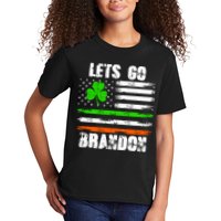 Lets Go Brandon St Patrick's Day Distressed America USA Flag Clover Kids T-Shirt