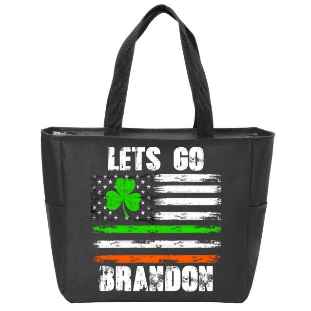 Lets Go Brandon St Patrick's Day Distressed America USA Flag Clover Zip Tote Bag