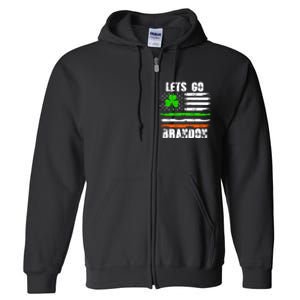 Lets Go Brandon St Patrick's Day Distressed America USA Flag Clover Full Zip Hoodie