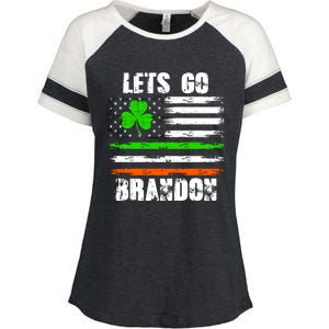 Lets Go Brandon St Patrick's Day Distressed America USA Flag Clover Enza Ladies Jersey Colorblock Tee