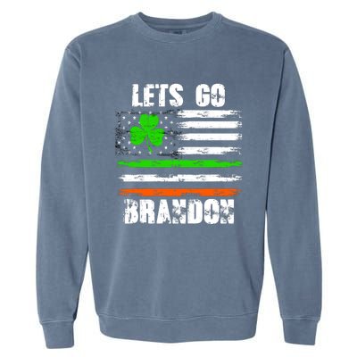 Lets Go Brandon St Patrick's Day Distressed America USA Flag Clover Garment-Dyed Sweatshirt