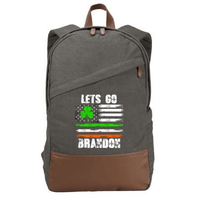 Lets Go Brandon St Patrick's Day Distressed America USA Flag Clover Cotton Canvas Backpack
